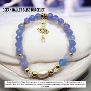 6 mm Aquamarine, Pearl bracelet with Ballerina charm